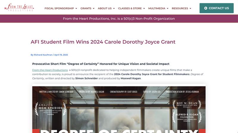 AFI Student Film Wins 2024 Carole Dorothy Joyce Grant